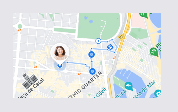 移動経路と住所が表示された位置情報履歴の画面
