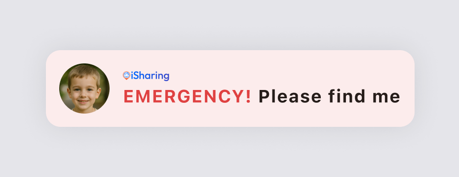 Emergency iSharing push notification reading 'EMERGENCY! Please find me'