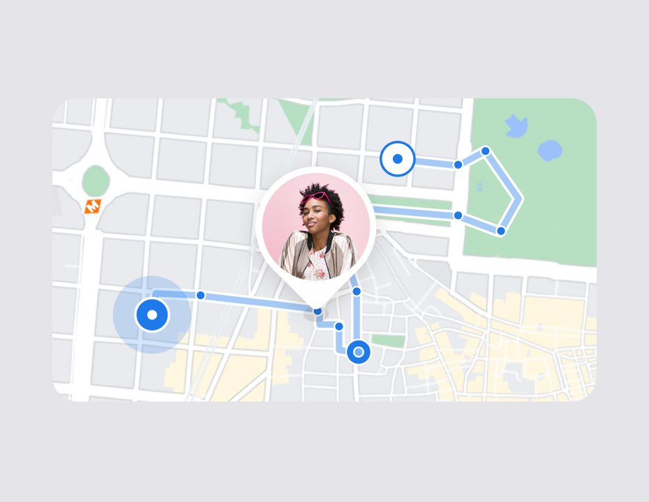 Map showing a friend's location history route with the stops they visited