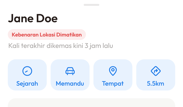 Paparan butiran rakan dengan label status di bawah namanya