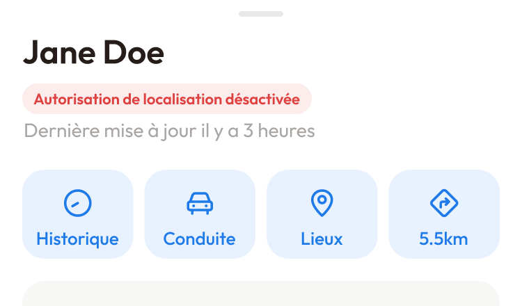 Page de détails d'un ami avec une étiquette d'état sous son nom