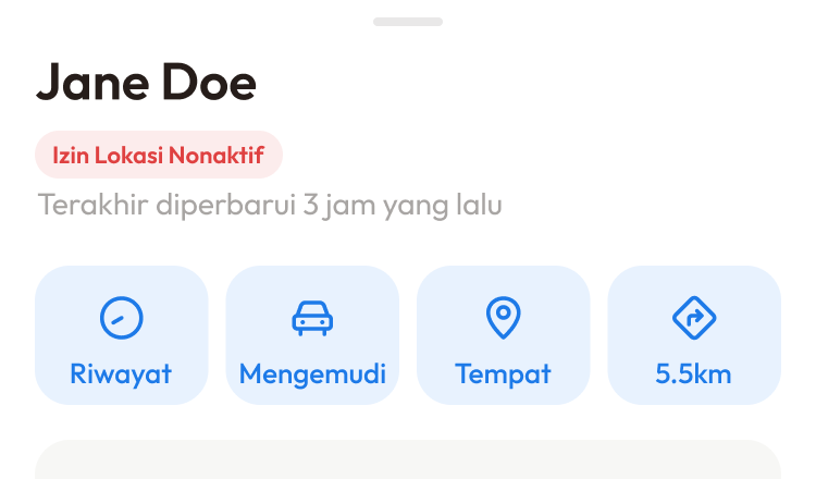 Tampilan detail teman dengan label status di bawah namanya