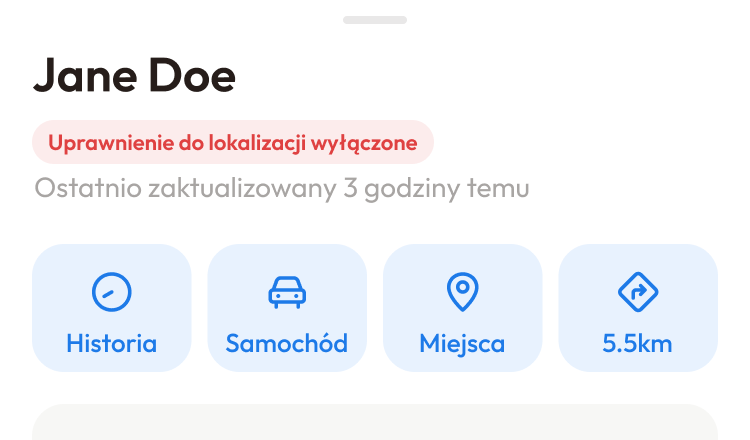 Szczegóły znajomego z etykietą statusu pod jego imieniem