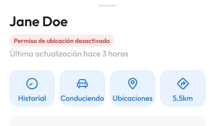 Vista de detalles de un amigo con una etiqueta de estado debajo de su nombre
