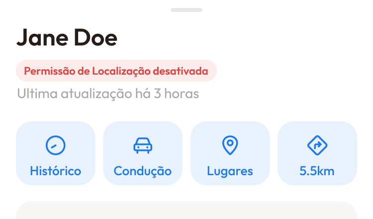 Tela de detalhes do amigo com uma etiqueta de status abaixo do nome