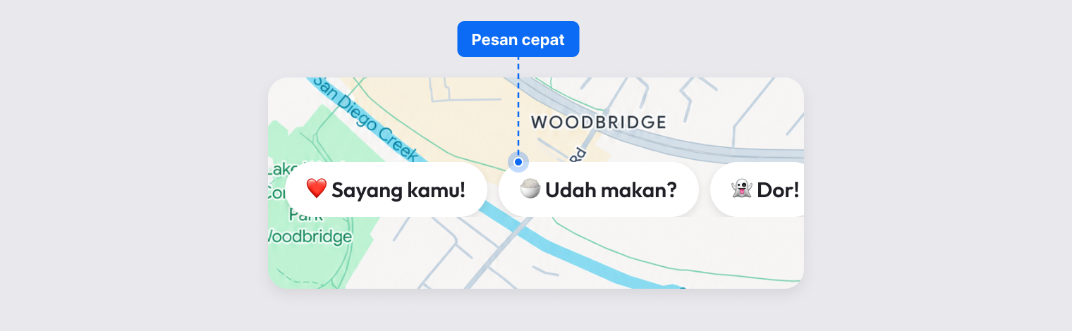 Tombol pesan cepat dengan emoji di bagian atas layar detail teman