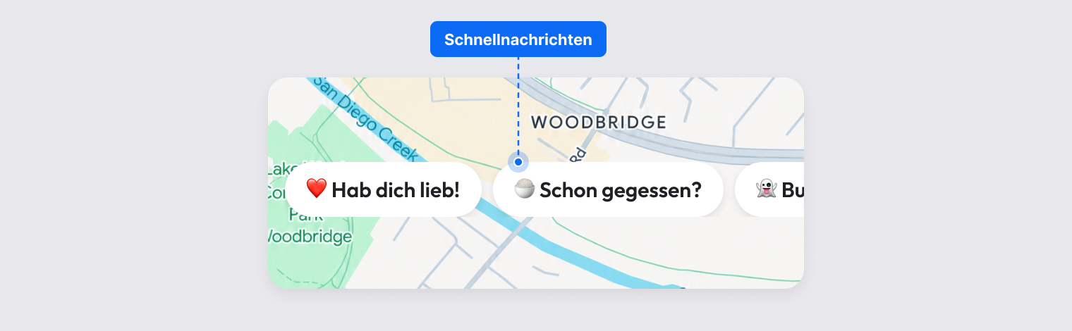 Schnellnachrichten-Schaltflächen mit Emojis oben im Detailbildschirm eines Freundes