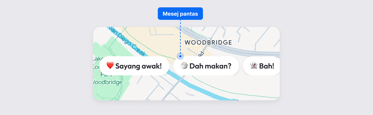 Butang mesej pantas dengan emoji di bahagian atas skrin butiran rakan