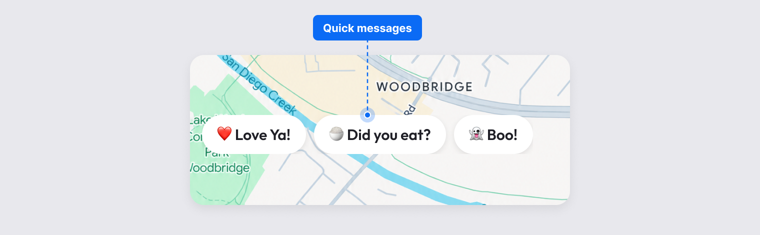 Quick message buttons with emojis at the top of the friend detail screen