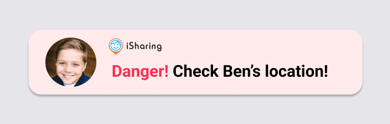 iSharing push notification telling a friend that a Panic Alert was sent and asking them to check the sender's location